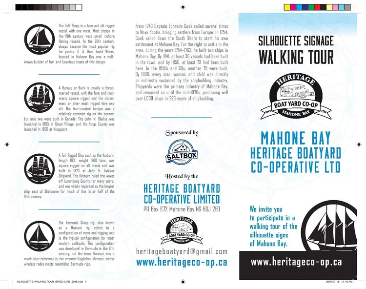 The Mahone Bay Heritage Boatyard Silhouette Signage Walking Tour brochure
