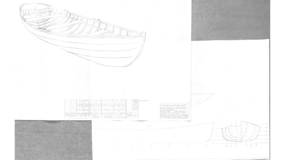 Final lofted lines drawing and offset table for the Mush-a-Mush skiff