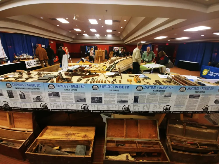 Heritage Boatyard Co-op exhibit at the Discovery Centre featuring the Shipyards of Mahone Bay display and tool chests